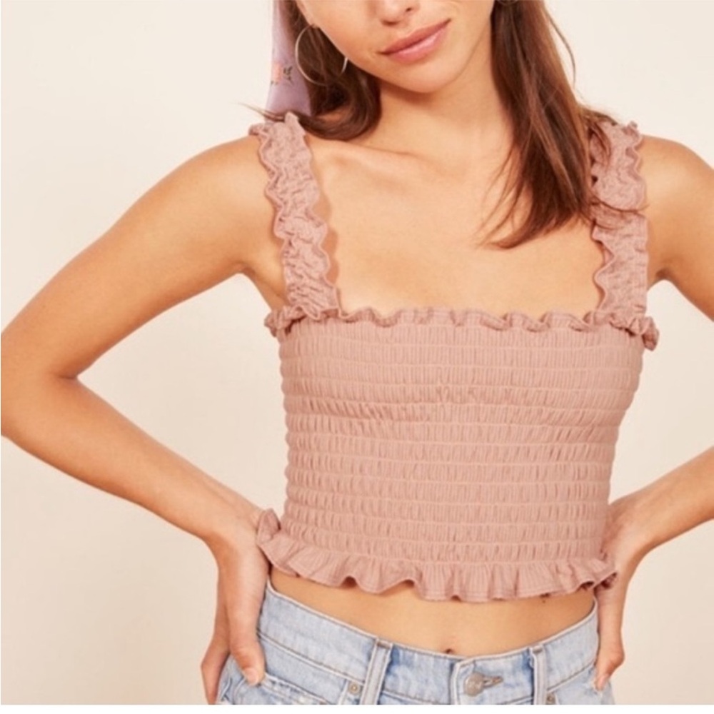 Reformation Blush Leonore Smocked Crop Top Size Medium